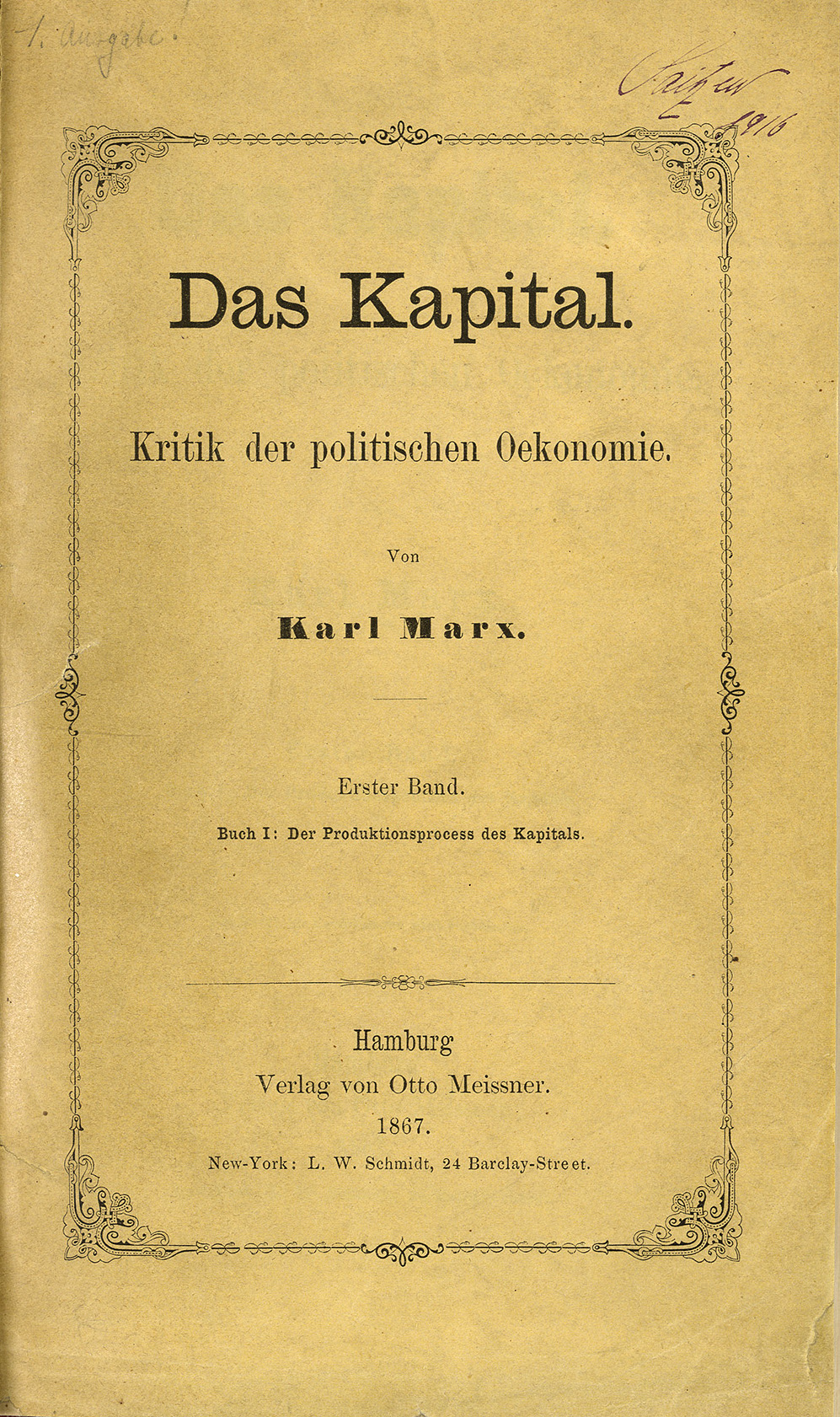 Das Kapital, page de titre de l'édition originale, Hambourg 1867